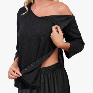 TFOVORLEIN Post Shoulder Surgery Shirt Tear Away 3/4 Sleeve Full Open Side Snap
